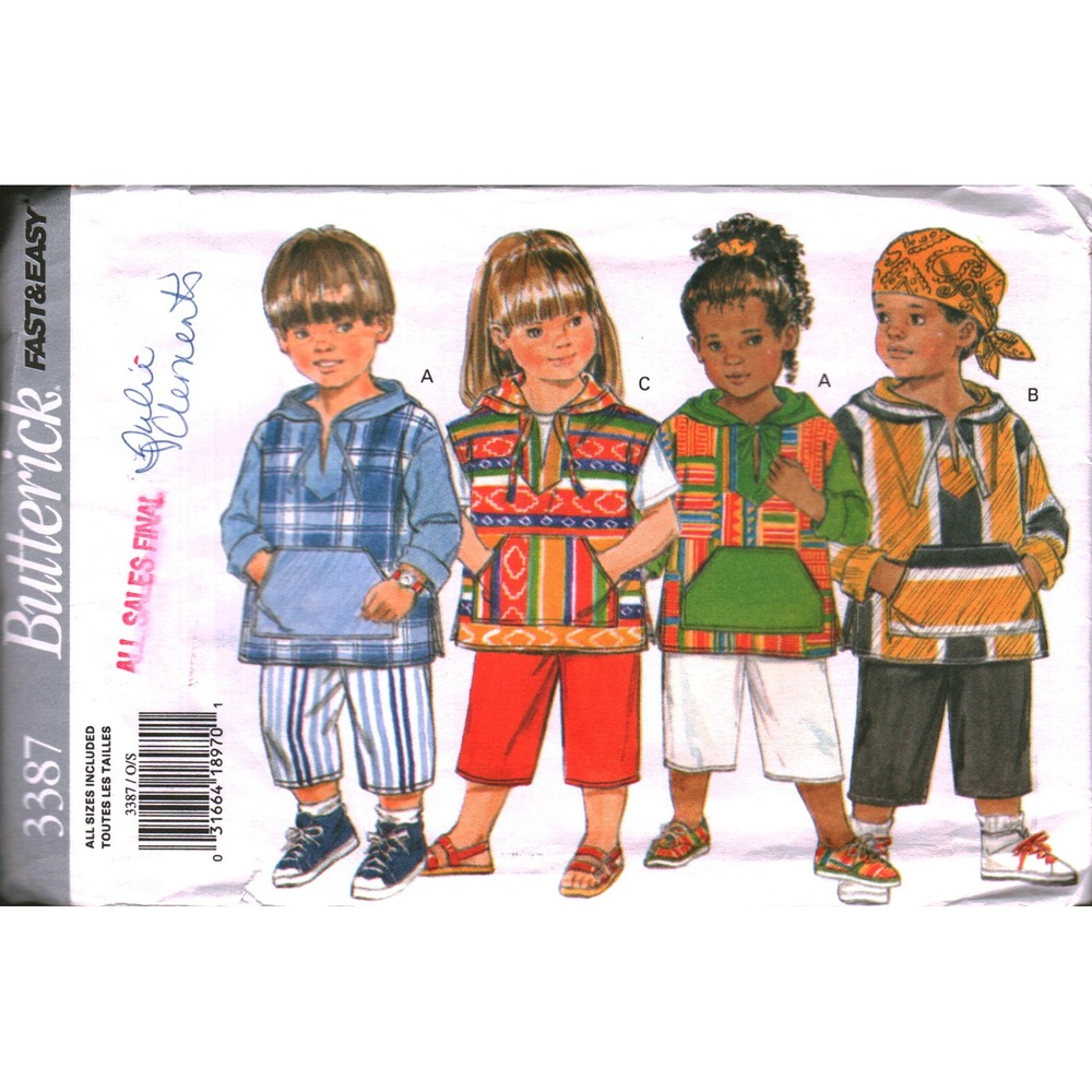 Butterick 3387 Kids Hooded Top Sewing Pattern Fast & Easy Pullover Hoodie 2-6X